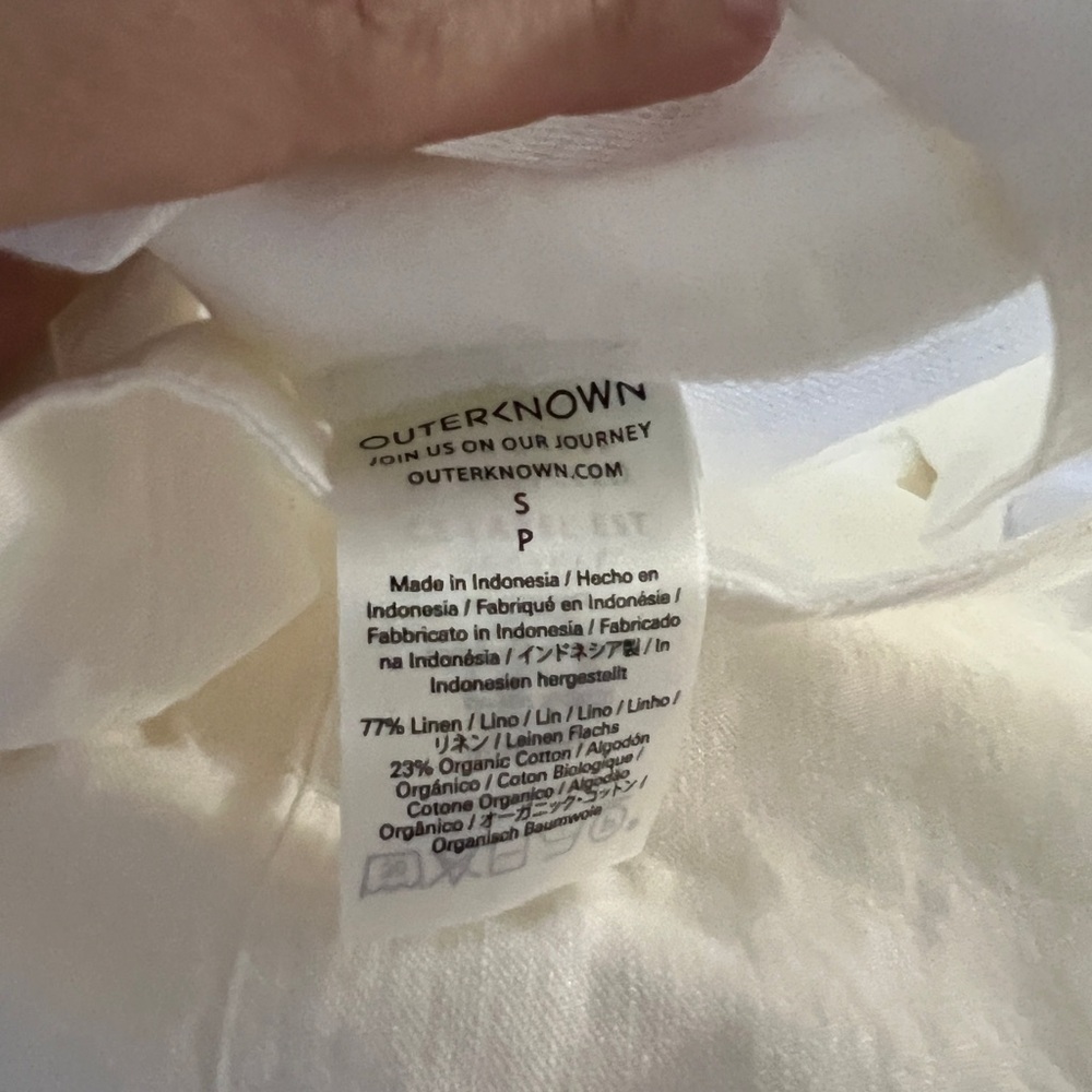 NWT Outerknown Linen Organic Cotton Belted Shirt Dress Lace Detail Ivory S - Picture 7 of 9